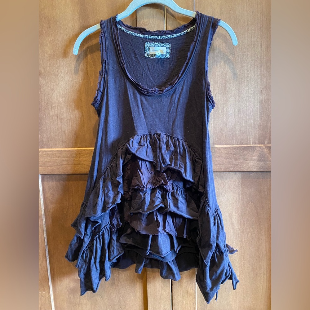 Anthropology Meadow Rue Brown Ruffled Tank Top
